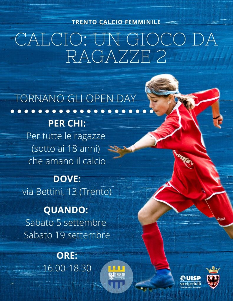 Volantino di presentazione per il progetto "Calcio: un gioco da ragazze 2" realizzato dal Trento Calcio Femminile insieme a UISP del Trentino.